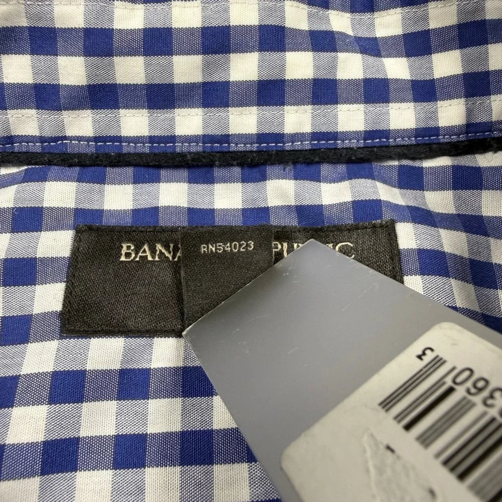 Banana Republic Mens XL Blue White Gingham Non-Iron Slim Fit Button Down Shirt